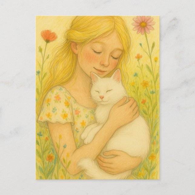White Kitty Cat Mum Postcard (Front)