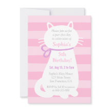 White Kitty Cat Pink Stripes Girls Birthday Party