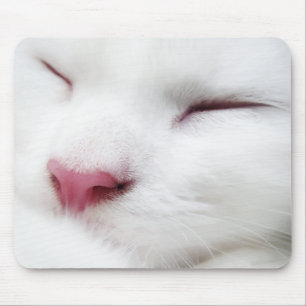 White Kitty Cat Sleeping Face Mousepad