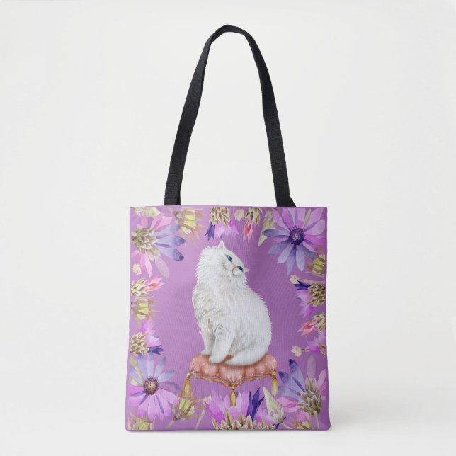 White Kitty Cat Tote Bag (Front)