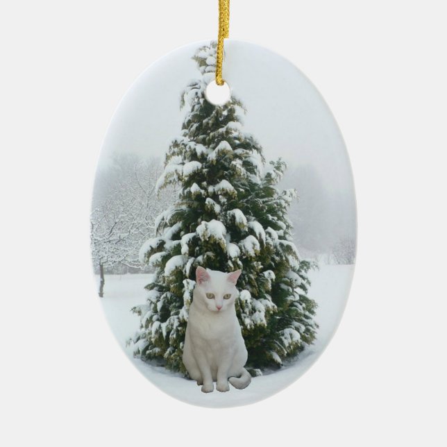 White Kitty Christmas Ornament (Front)