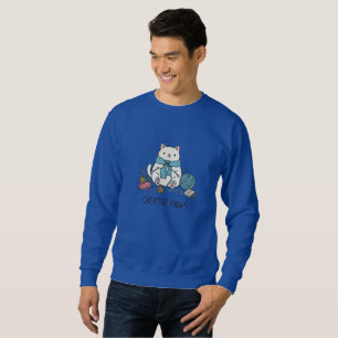 White Kitty Knitting Winter Blue Yarn Cosy Art Sweatshirt
