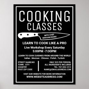 White Knife, Gourmet, Cooking Classes Advertising Poster