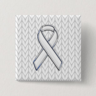 White Knit Style Ribbon Awareness Print 15 Cm Square Badge