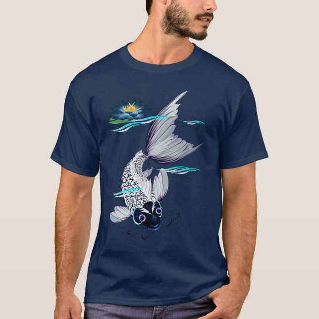 White Koi-Blue Lily  T-Shirts (Front)
