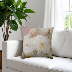 White Korbin Roses Romantic Botanical Floral Photo Cushion