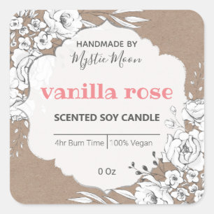 White Kraft Floral Soy Candle Label