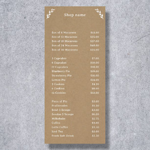 White, Kraft & Rustic Menu & Price List Rack Card