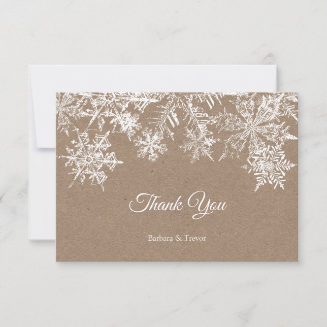 White & Kraft Snowflakes Christmas Winter Wedding Thank You Card (Front)