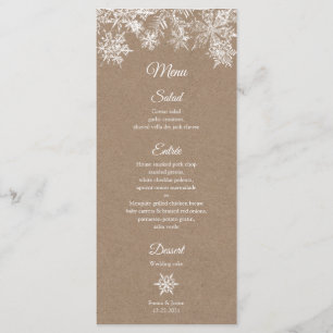 White & Kraft Snowflakes Winter Wedding Rackcard Menu