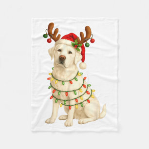 White Lab Christmas Tree Light Pajama Labrador Dog Fleece Blanket