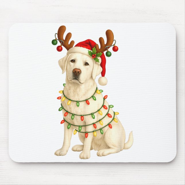 White Lab Christmas Tree Light Pajama Labrador Dog Mouse Pad (Front)