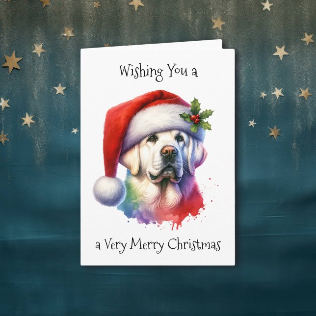 White Lab in Santa Hat Christmas Card (Creator Uploaded)
