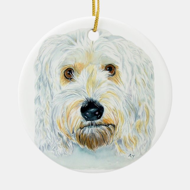White Labradoodle Ceramic Tree Decoration (Front)