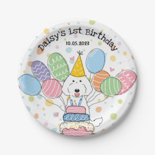 White Labradoodle Dog Birthday Party Paper Plates