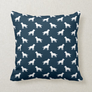 White Labrador Dog Silhouettes on Navy Blue Cushion