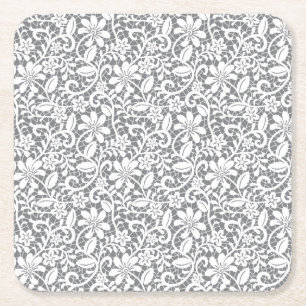 White Lace 1 Square Paper Coaster