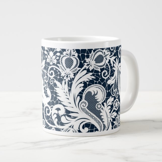 White lace 2 large coffee mug (Front Right)