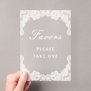 White Lace Acrylic Favours Sign Cards