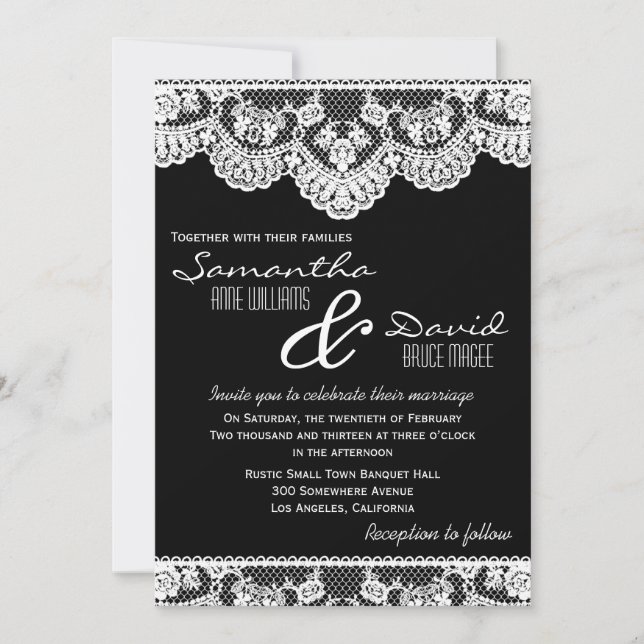White Lace and Black Wedding Invitation (Front)