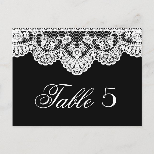 White Lace and Black Wedding Table Number Postcard (Front)