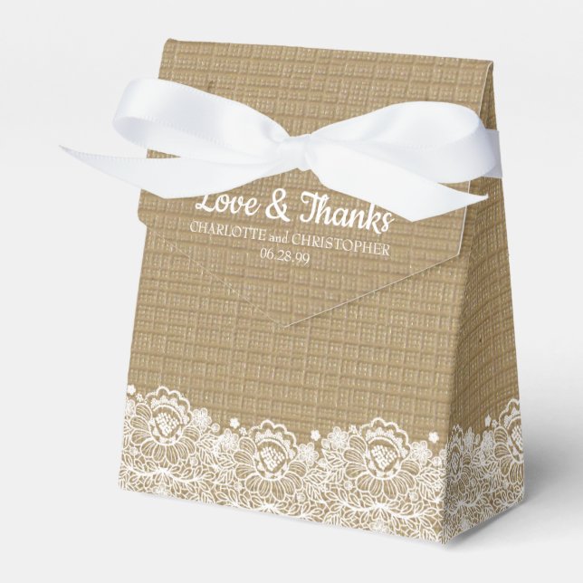 White Lace and Burlap Country Chic Wedding Favour Box (Front Side)