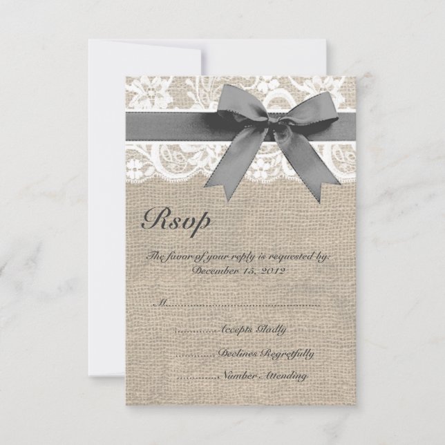 White Lace and Burlap Wedding RSVP Card (Front)