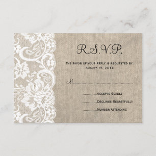 White Lace and Burlap Wedding RSVP Card 2