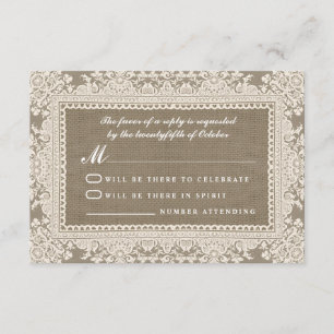 White lace and burlap wedding RSVP cards