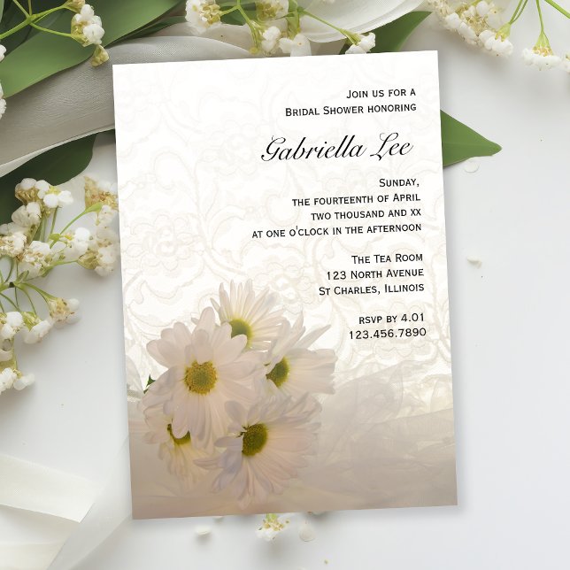White Lace and Daisies Bridal Shower Invitation (Creator Uploaded)