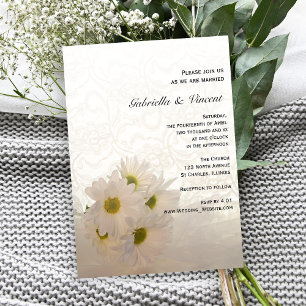 White Lace and Daisies Floral Wedding Invitation