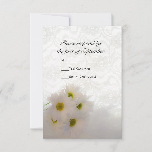 White Lace and Daisies Wedding RSVP (Front)