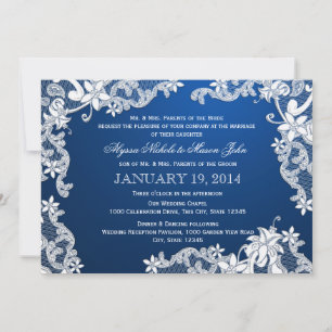 White Lace and Deep Sapphire Wedding Invitation