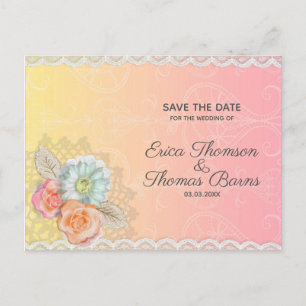 White Lace And Flowers Announcement Postcard