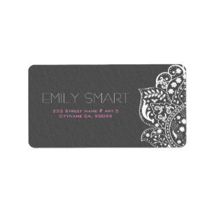 White Lace And Grey Damask Label