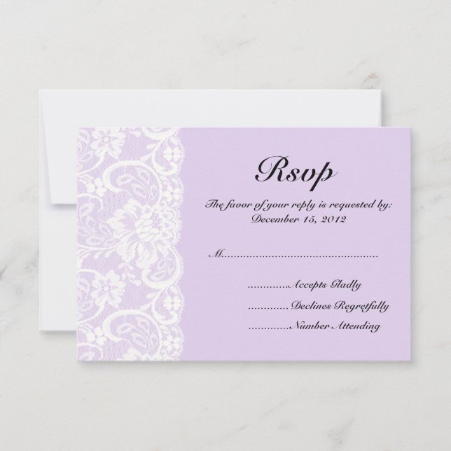 White Lace and Lilac Wedding RSVP Card (Front)