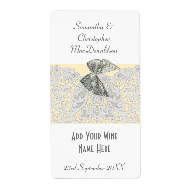 White lace any colour wedding wine bottle (Front)