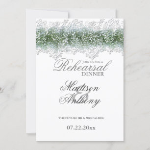 White Lace & Babies Breath Rehearsal Dinner Invitation