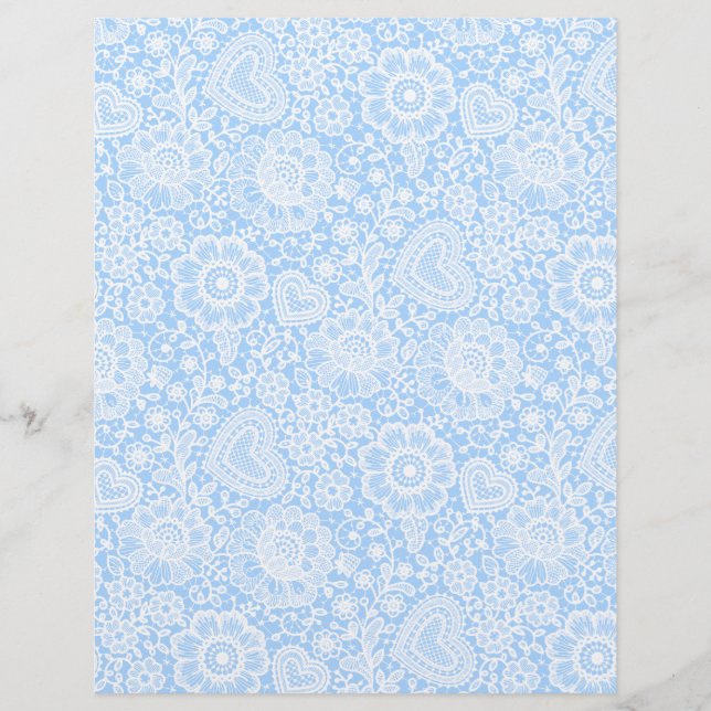 White Lace Baby Blue Arts & Craft Scrapbook Paper (Front)