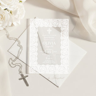 White Lace Baptism Acrylic Invitations