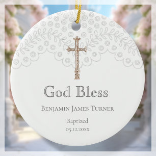 White Lace Baptism Keepsake Ceramic Ornament