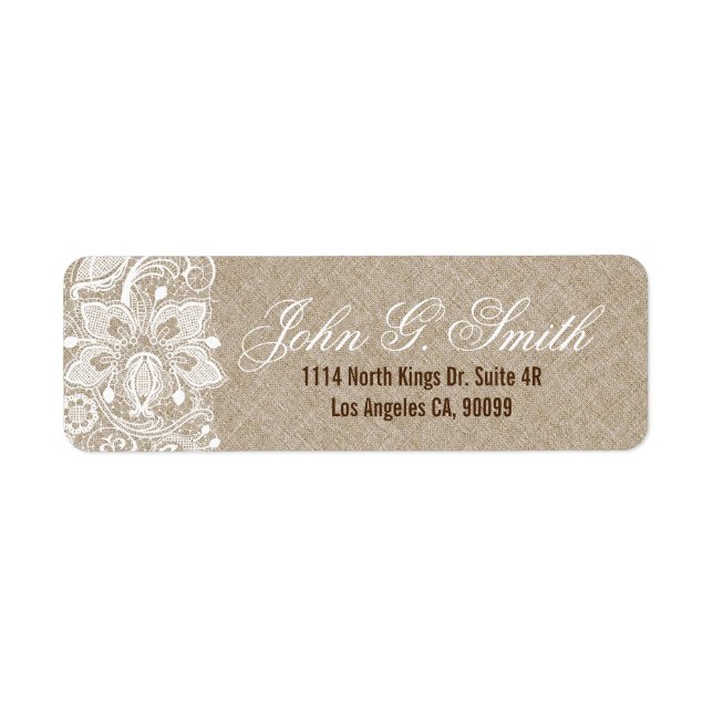 White Lace  & Beige Faux Linen Look Return Address Label (Front)