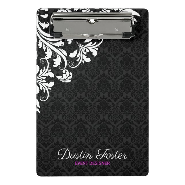 White Lace Black Damasks Mini Clipboard (Front)