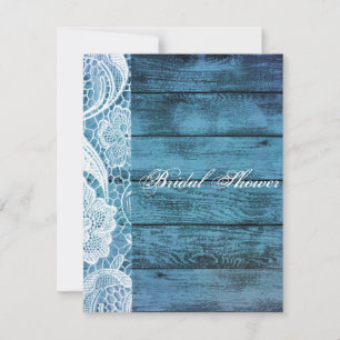 white lace blue barn wood country wedding invitation