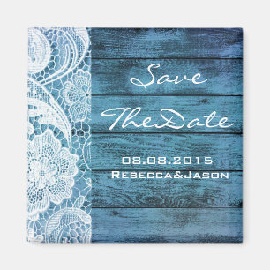 white lace blue barn wood country wedding magnet
