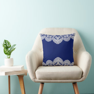 White Lace Blue Cushion