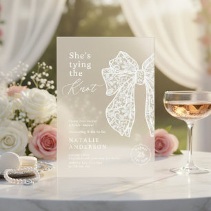 White Lace Bow She's Tying the Knot Bridal Shower Acrylic Invitations