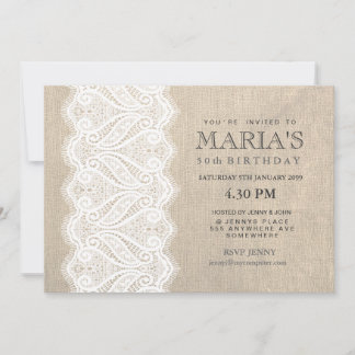 White Lace & Burlap 50th Birthday Party Invite