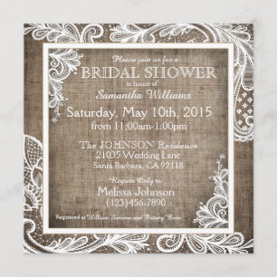 White Lace Burlap Modern Goth Bridal Shower Invitation