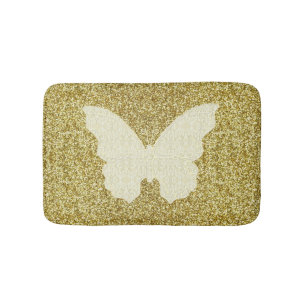 White Lace Butterfly On Gold Glitter Bath Mat